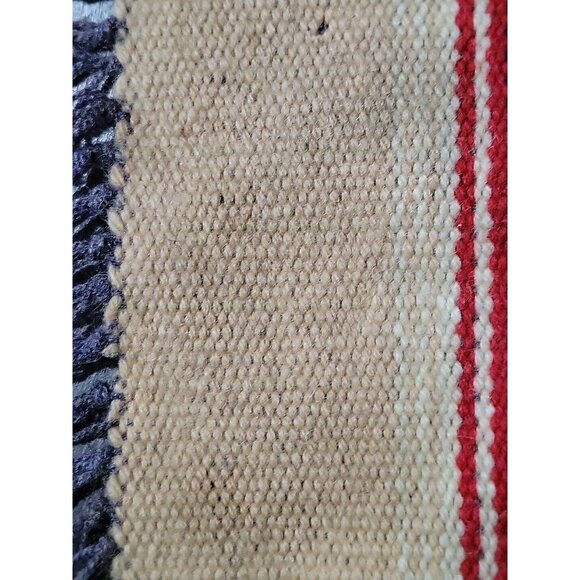 Chimayo Southwestern Woven Mat Runner Geometric Fringe 17x7in Vtg Farmhouse Prim